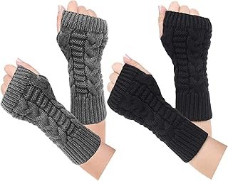 Guantes sin dedos tejidos a mano pack invierno negro gris