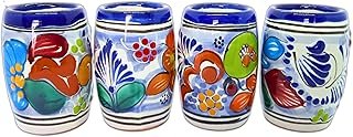 Vasos tequileros Talavera auténtica diseño barril floreado