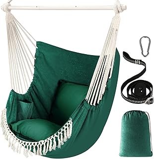 Silla hamaca bohemia artesanal con cojines y bolsillo lateral