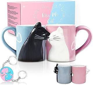 Juego de tazas artesanales de gatos ideal para parejas