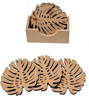 Set de 6 portavasos de madera MDF artesanales diseño hoja