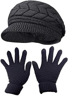 Gorro de lana tejido a mano con visera para mujer