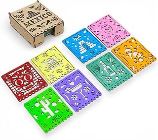 Set de 8 portavasos de madera artesanales mexicanos para mesa y regalos