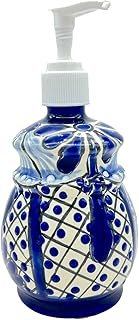 Dispensador de jabón Talavera azul y blanco pintado a mano