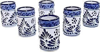 Vasos tequileros de Talavera artesanal set de 6 piezas azul