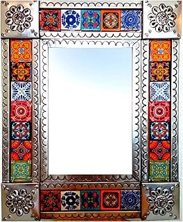 Espejo artesanal Talavera plateado hecho en San Miguel Allende