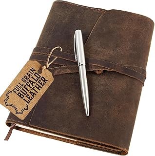 Diario de cuero recargable artesanal A5 para viaje y escritura