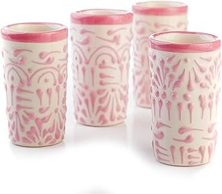 Vasos tequileros de Talavera auténtica mexicana diseño rosa