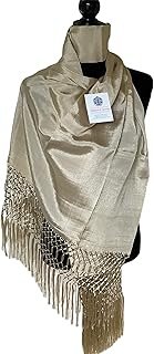 Rebozo Artesanal Artisela Beige Tipo Chal Hecho a Mano