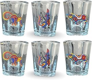 Juego de 6 Tequileros Mexicanos con Alebrijes Artesanales