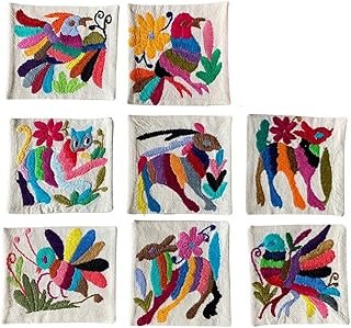 Juego de 8 portavasos Tenango bordados a mano diseño artesanal multicolor