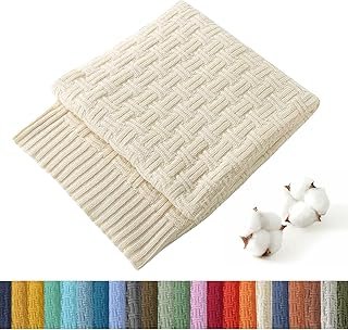 Manta artesanal de algodón color marfil suave y ligera