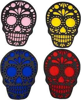 Portavasos de Día de Muertos en madera pintados a mano