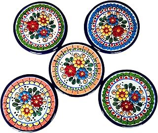 Juego de 6 portavasos de Talavera poblana artesanal con flores