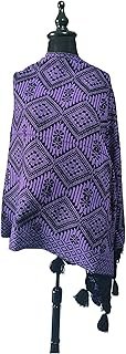 Rebozo Grueso Artesanal Floreado Lila Hecho a Mano