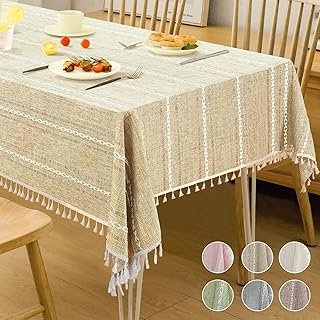 Mantel de Algodón Artesanal sin Arrugas con Borlas para Mesa Rectangular