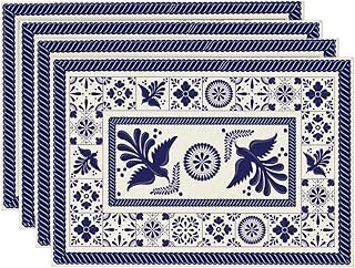 Manteles individuales Talavera mexicanos con diseño floral