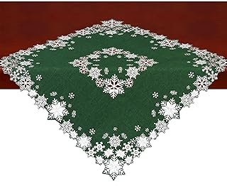 Mantel Cuadrado Artesanal Bordado de Navidad con Copos