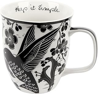 Taza artesanal boho blanco y negro con colibrí