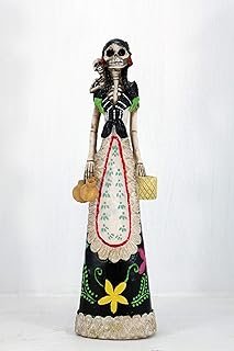 Catrina con Niño Escultura Artesanal Pintada a Mano Día de Muertos