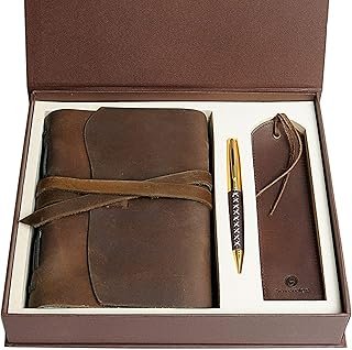 Set regalo cuaderno de piel artesanal con bolígrafo
