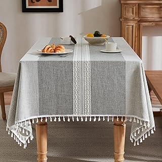 Mantel de Lino Artesanal Estilo Granja con Rayas Grises