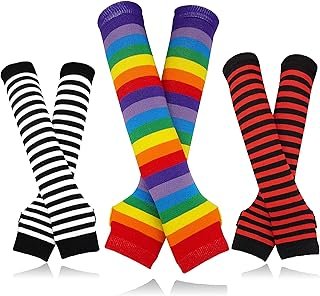 Calentadores de brazos a rayas sin dedos tejidos a mano