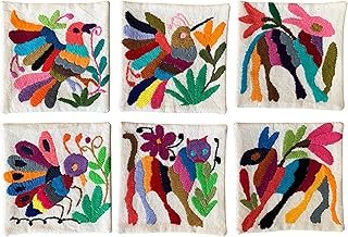 Juego de 6 portavasos Tenango bordados a mano multicolor artesanal