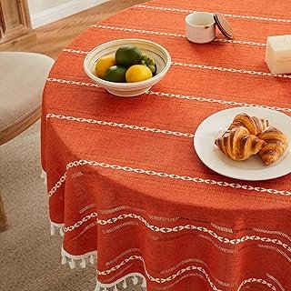 Mantel Bohemio Artesanal Bordado a Rayas para Mesa Redonda