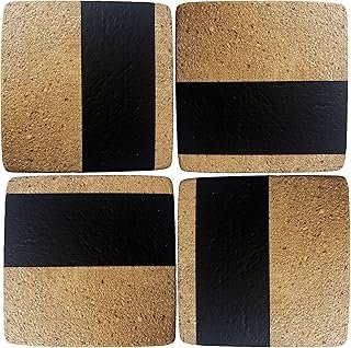 Set de 6 portavasos artesanales Rocalinda con pizarra lineal