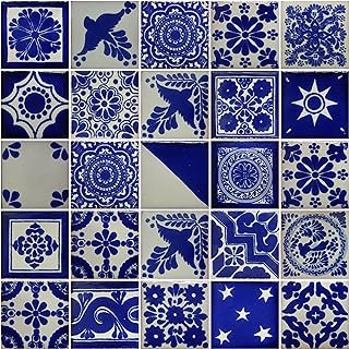 Azulejos decorativos Talavera pintados a mano azul y blanco