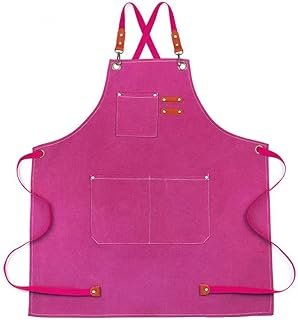 Delantal artesanal de algodón con espalda cruzada y bolsillos grandes