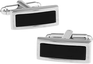 Gemelos artesanales rectangulares en plata y negro para hombre