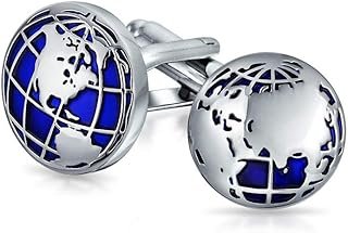 Gemelos artesanales para hombre con diseño del mundo