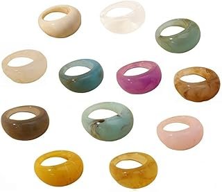 Anillos gruesos de resina colorida estilo retro hechos a mano