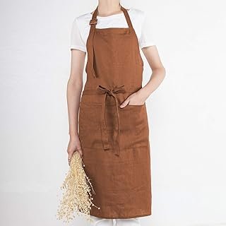 Delantal artesanal de lino con bolsillos y botones ajustables