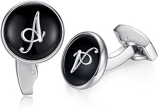 Mancuernillas artesanales con letra inicial negra para hombre moderno