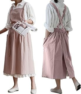 Delantal japonés artesanal de algodón y lino con espalda cruzada