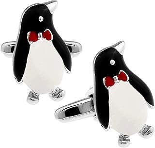 Gemelos artesanales de acero con diseño de pingüino plateado