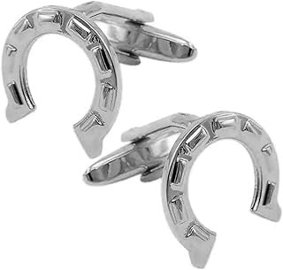 Gemelos artesanales de acero con herradura y diseño ecuestre