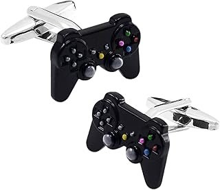 Gemelos artesanales de acero con diseño de control de videojuego