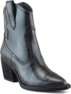 Botín Vaquero de Piel Gris Plateado para Mujer