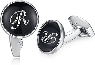 Gemelos artesanales con inicial letra R negra para hombre elegante