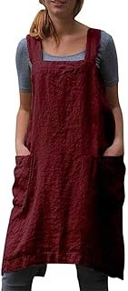 Delantal pinafore artesanal de algodón y lino talla grande