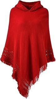 Poncho de ganchillo artesanal con capucha y flecos para mujer