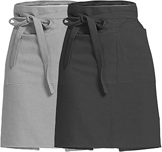 Delantal artesanal de algodón y lino con bolsillos grandes