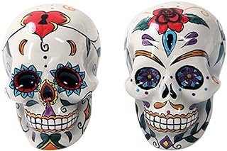 Salero y pimentero artesanal de calavera Día de Muertos
