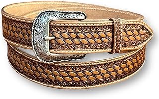 Cinturón vaquero artesanal de piel gruesa con hebilla grabada