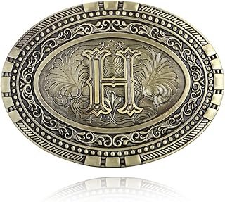 Hebilla vaquera ovalada con inicial artesanal para hombre y mujer