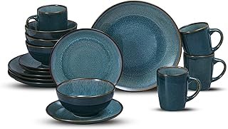 Vajilla de gres artesanal para 4 personas con esmalte reactivo duradero